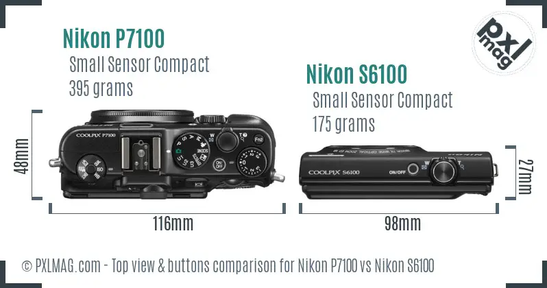 Nikon P7100 vs Nikon S6100 top view buttons comparison