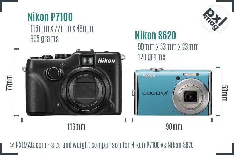 Nikon P7100 vs Nikon S620 size comparison