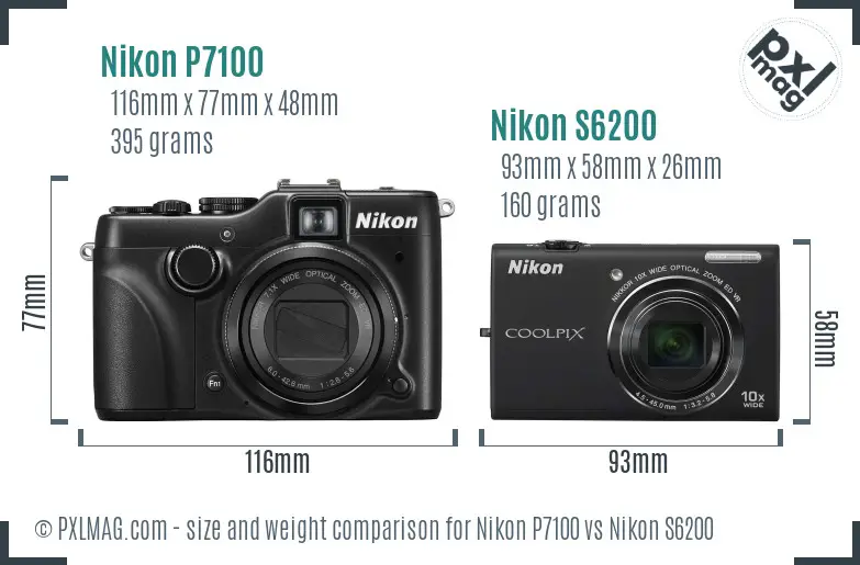 Nikon P7100 vs Nikon S6200 size comparison