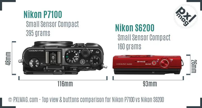 Nikon P7100 vs Nikon S6200 top view buttons comparison