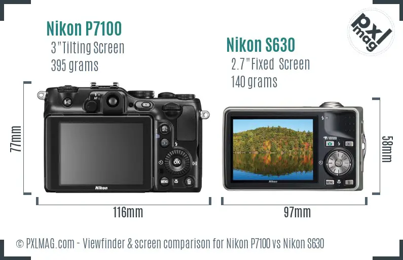 Nikon P7100 vs Nikon S630 Screen and Viewfinder comparison