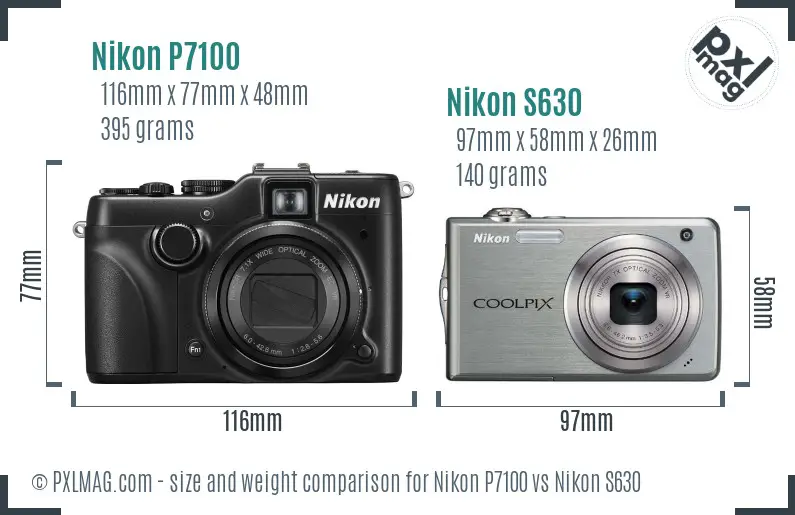 Nikon P7100 vs Nikon S630 size comparison