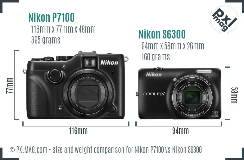 Nikon P7100 vs Nikon S6300 size comparison