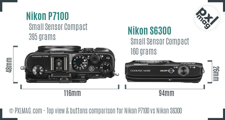 Nikon P7100 vs Nikon S6300 top view buttons comparison