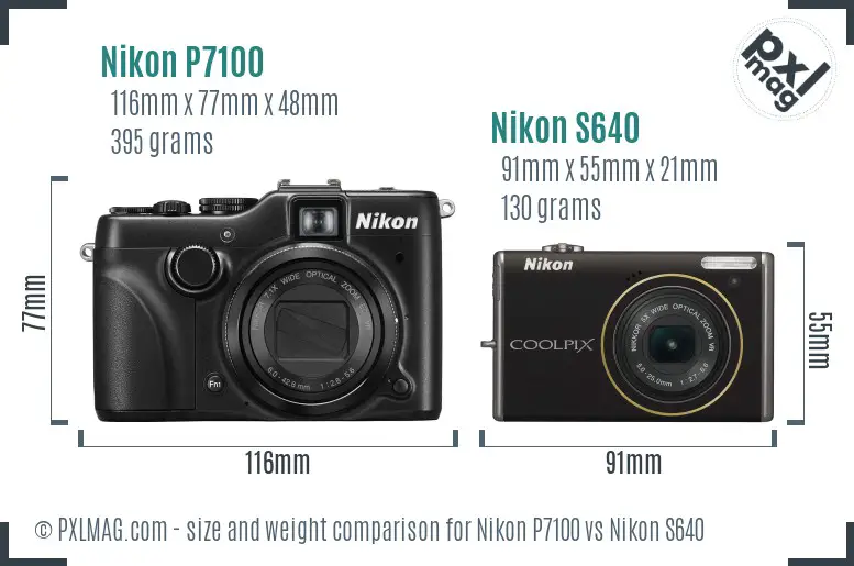 Nikon P7100 vs Nikon S640 size comparison