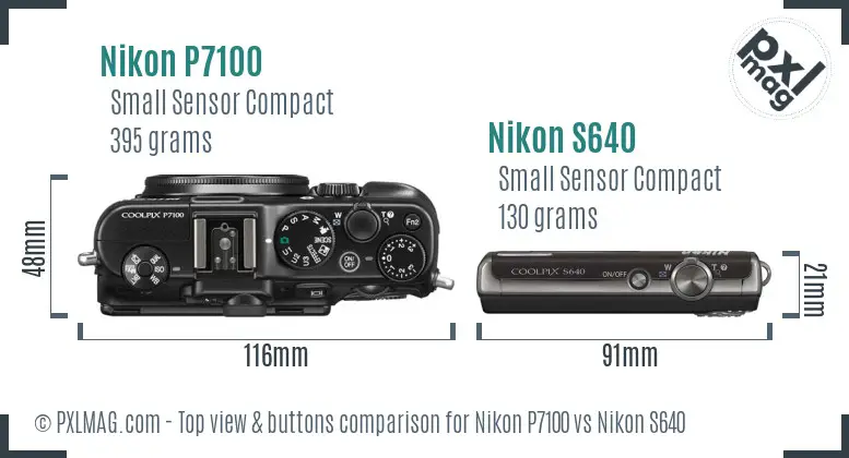 Nikon P7100 vs Nikon S640 top view buttons comparison