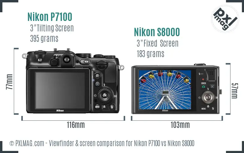 Nikon P7100 vs Nikon S8000 Screen and Viewfinder comparison