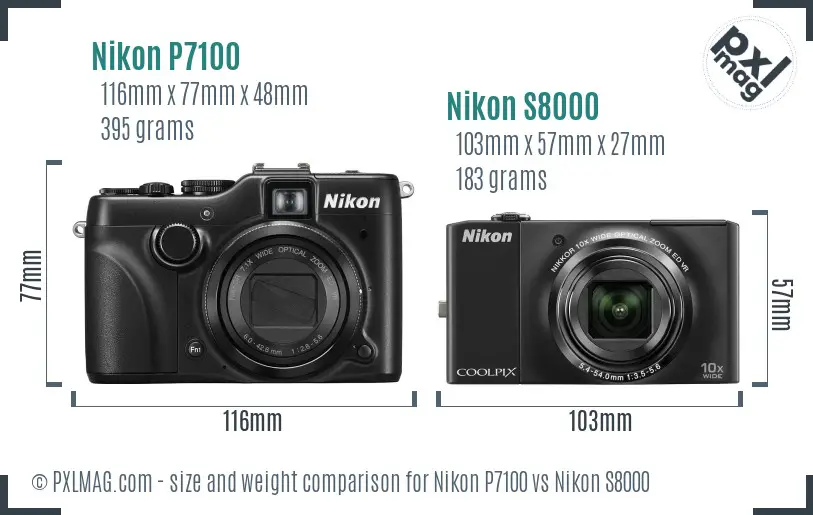 Nikon P7100 vs Nikon S8000 size comparison