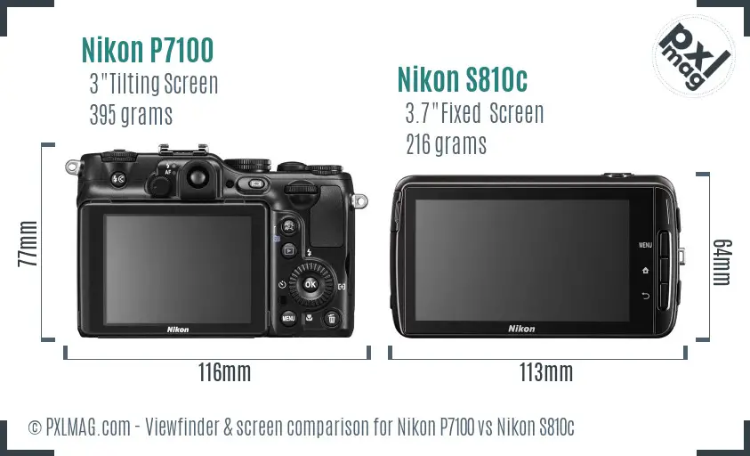 Nikon P7100 vs Nikon S810c Screen and Viewfinder comparison