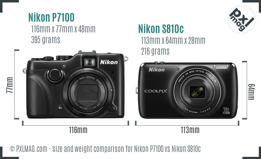 Nikon P7100 vs Nikon S810c size comparison