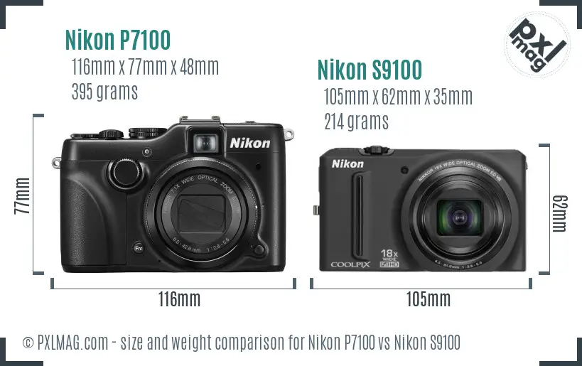 Nikon P7100 vs Nikon S9100 size comparison