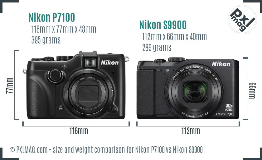 Nikon P7100 vs Nikon S9900 size comparison