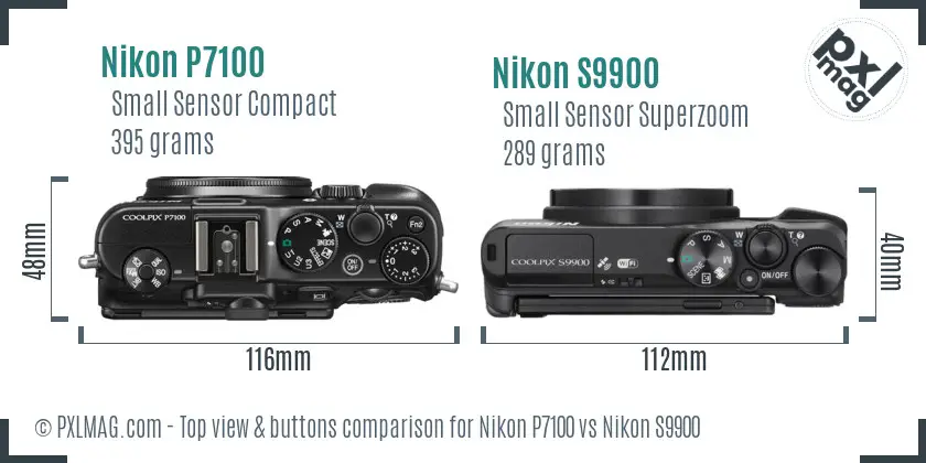 Nikon P7100 vs Nikon S9900 top view buttons comparison