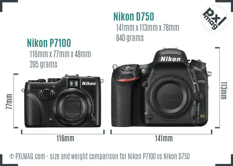 Nikon P7100 vs Nikon D750 size comparison Nikon P7100 vs Nikon D750 size comparison