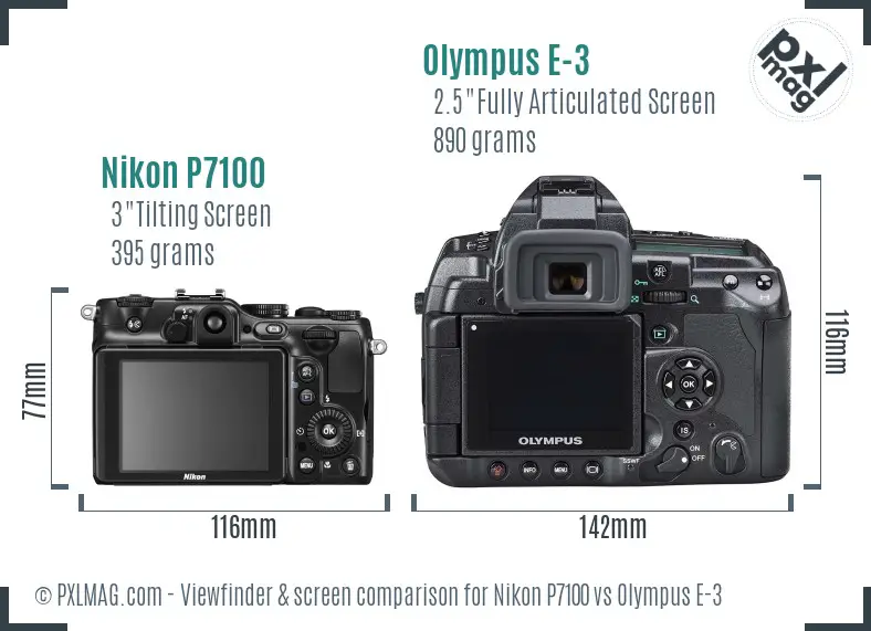 Nikon P7100 vs Olympus E-3 Screen and Viewfinder comparison