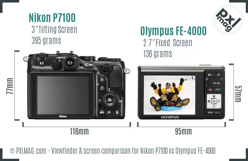 Nikon P7100 vs Olympus FE-4000 Screen and Viewfinder comparison