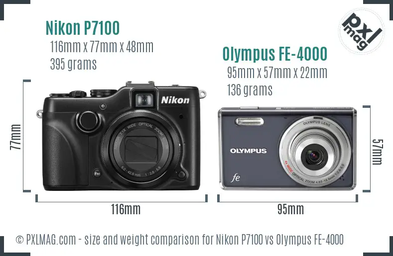 Nikon P7100 vs Olympus FE-4000 size comparison
