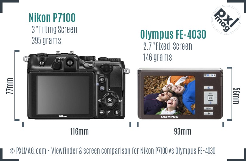 Nikon P7100 vs Olympus FE-4030 Screen and Viewfinder comparison
