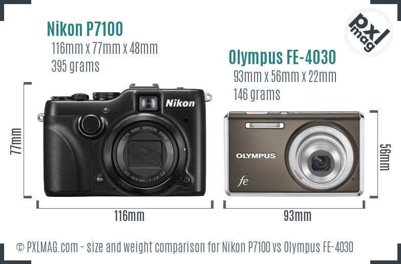 Nikon P7100 vs Olympus FE-4030 size comparison
