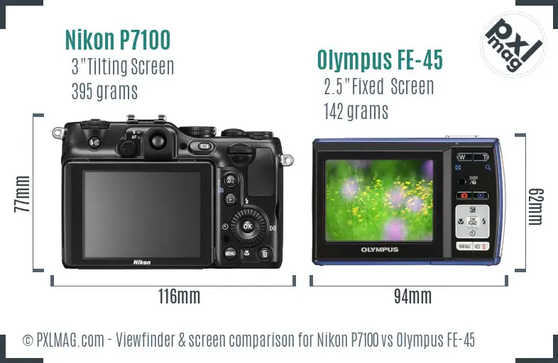 Nikon P7100 vs Olympus FE-45 Screen and Viewfinder comparison