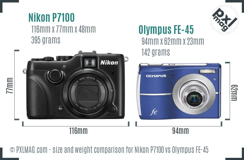 Nikon P7100 vs Olympus FE-45 size comparison