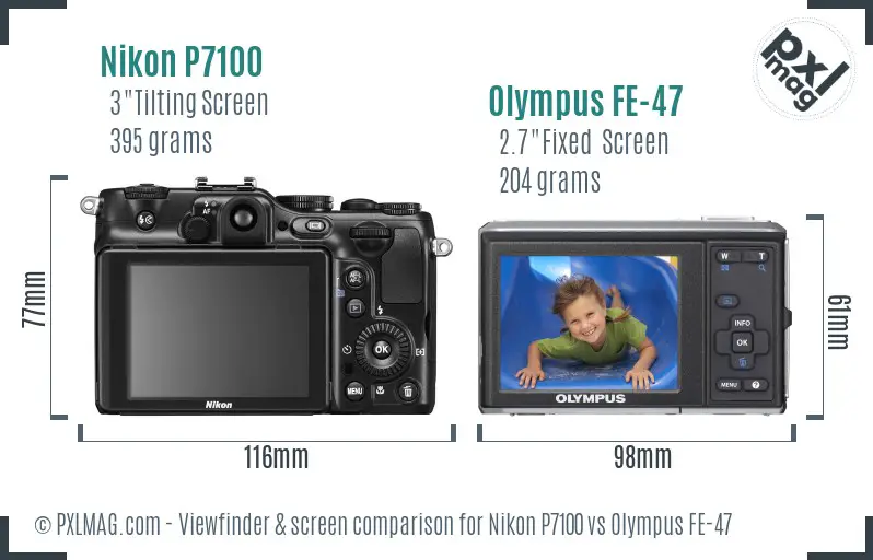 Nikon P7100 vs Olympus FE-47 Screen and Viewfinder comparison