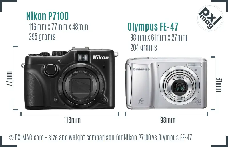 Nikon P7100 vs Olympus FE-47 size comparison