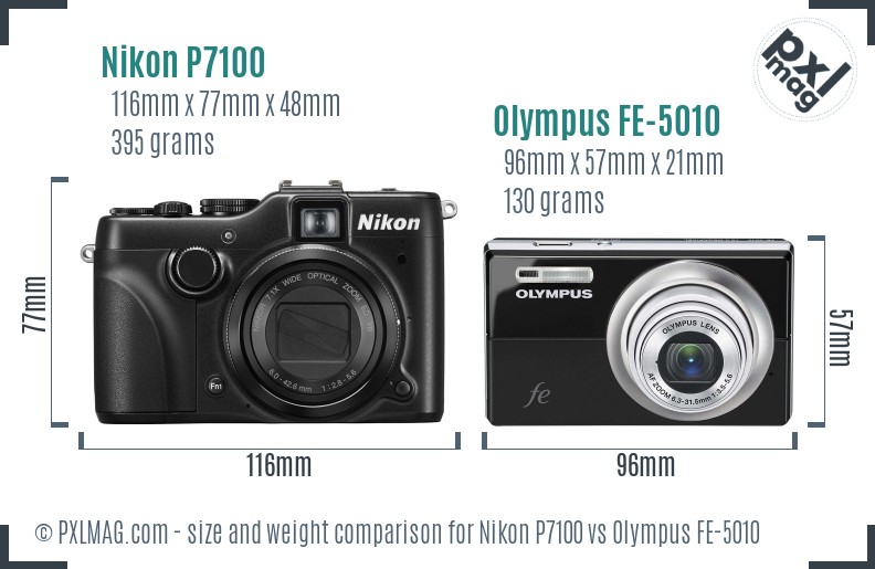 Nikon P7100 vs Olympus FE-5010 size comparison Nikon P7100 vs Olympus FE-5010 size comparison