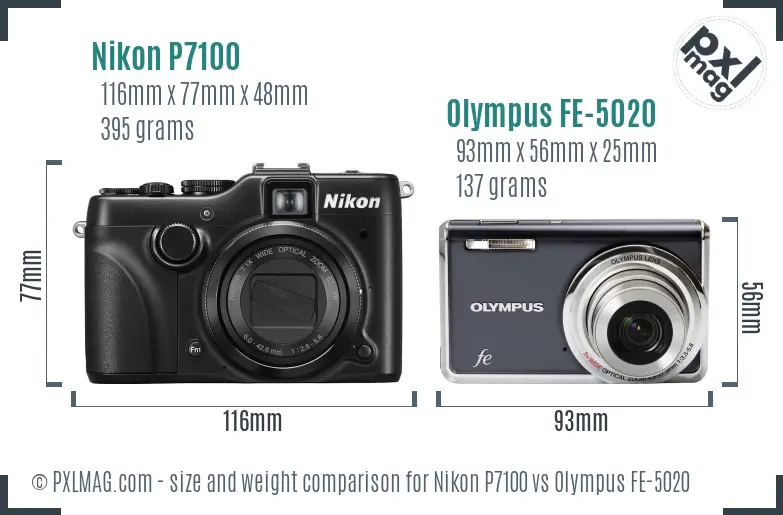 Nikon P7100 vs Olympus FE-5020 size comparison Nikon P7100 vs Olympus FE-5020 size comparison