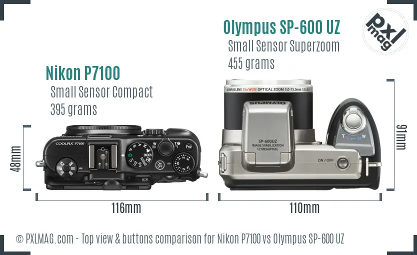 Nikon P7100 vs Olympus SP-600 UZ top view buttons comparison