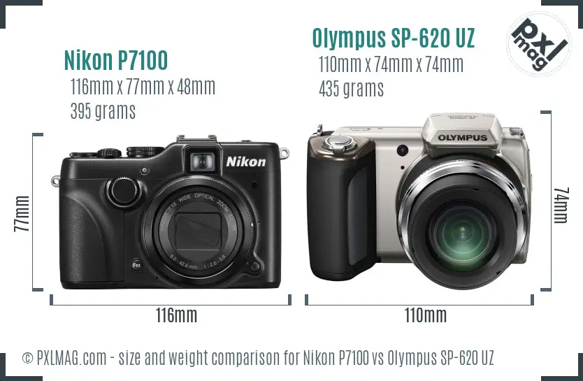 Nikon P7100 vs Olympus SP-620 UZ size comparison Nikon P7100 vs Olympus SP-620 UZ size comparison