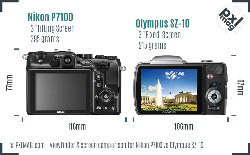 Nikon P7100 vs Olympus SZ-10 Screen and Viewfinder comparison