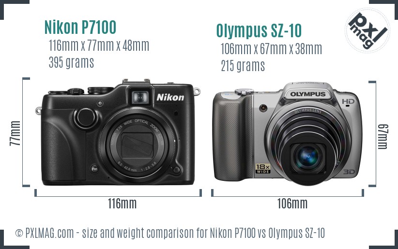Nikon P7100 vs Olympus SZ-10 size comparison