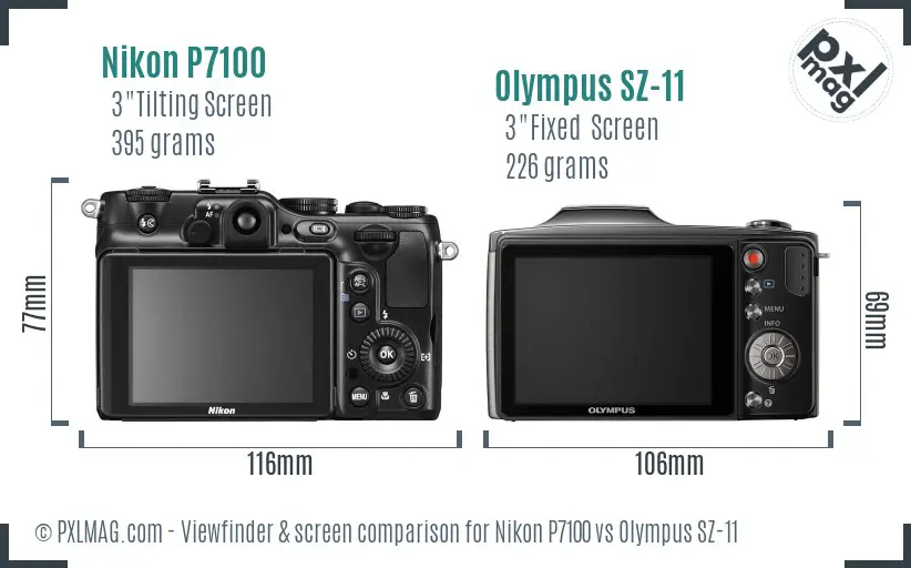 Nikon P7100 vs Olympus SZ-11 Screen and Viewfinder comparison