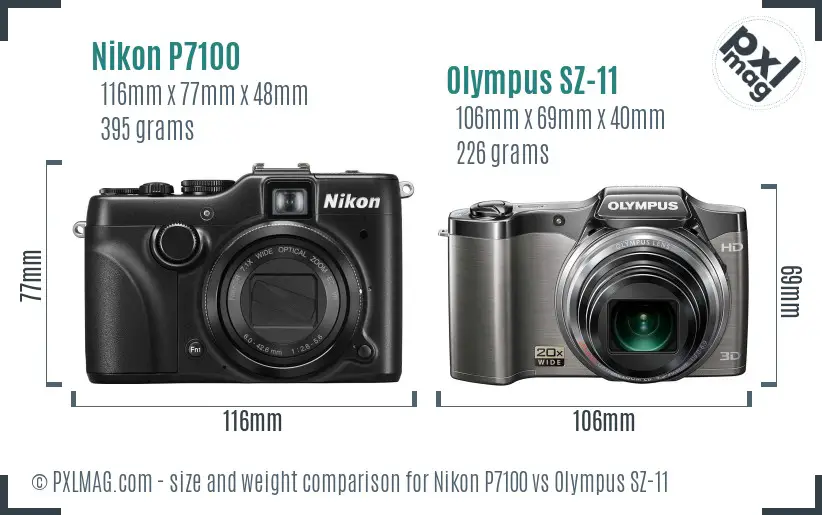 Nikon P7100 vs Olympus SZ-11 size comparison