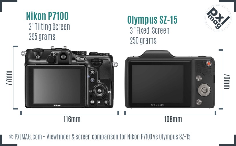Nikon P7100 vs Olympus SZ-15 Screen and Viewfinder comparison