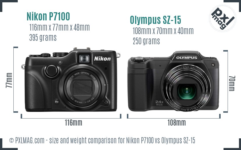 Nikon P7100 vs Olympus SZ-15 size comparison