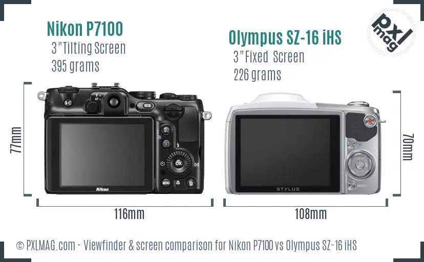 Nikon P7100 vs Olympus SZ-16 iHS Screen and Viewfinder comparison