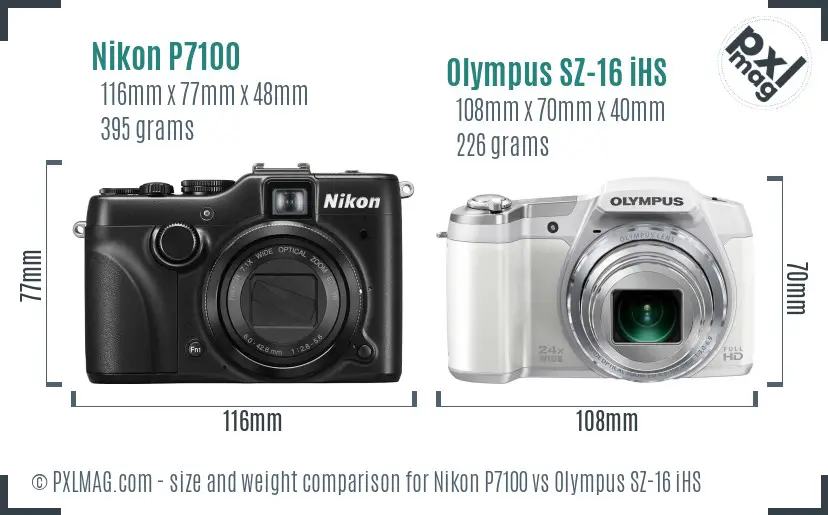 Nikon P7100 vs Olympus SZ-16 iHS size comparison