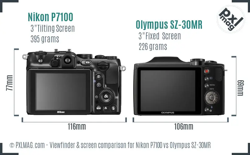 Nikon P7100 vs Olympus SZ-30MR Screen and Viewfinder comparison