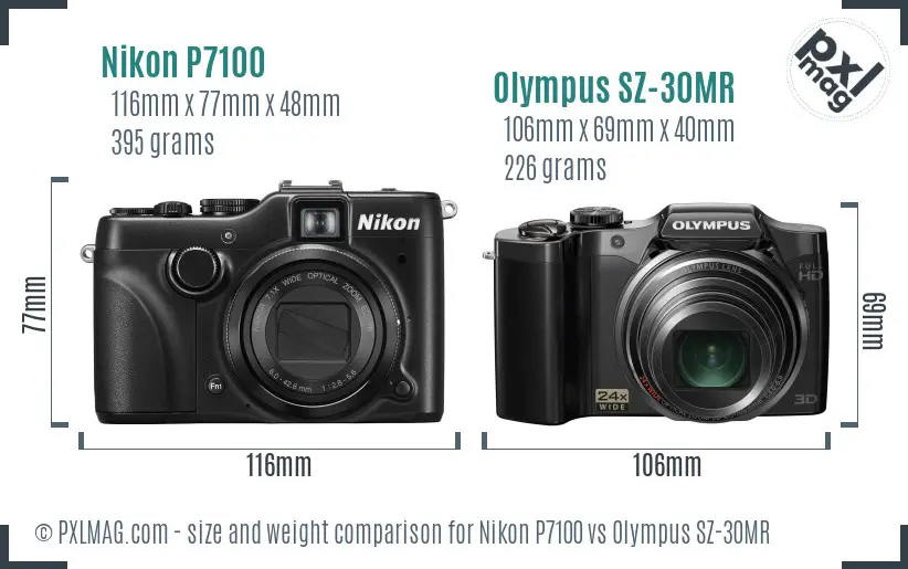 Nikon P7100 vs Olympus SZ-30MR size comparison