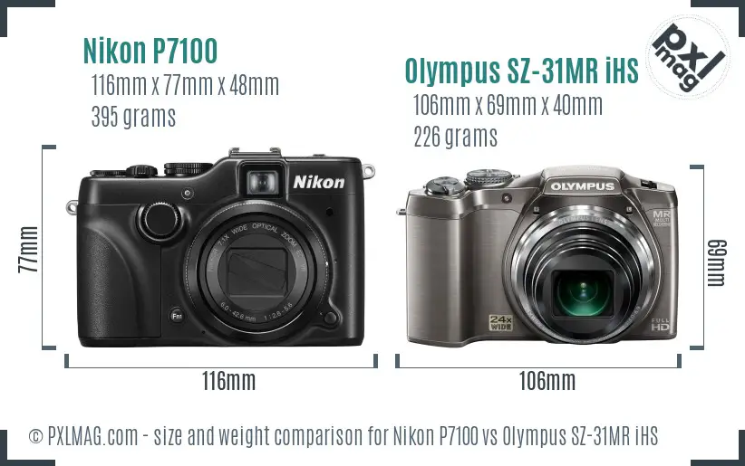 Nikon P7100 vs Olympus SZ-31MR iHS size comparison Nikon P7100 vs Olympus SZ-31MR iHS size comparison