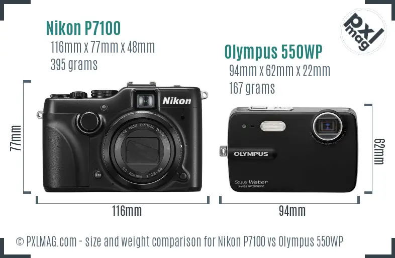 Nikon P7100 vs Olympus 550WP size comparison Nikon P7100 vs Olympus 550WP size comparison