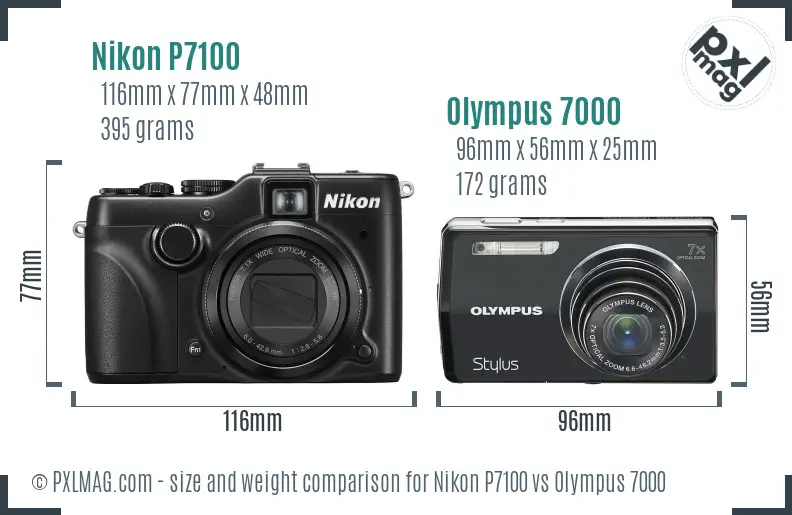 Nikon P7100 vs Olympus 7000 size comparison