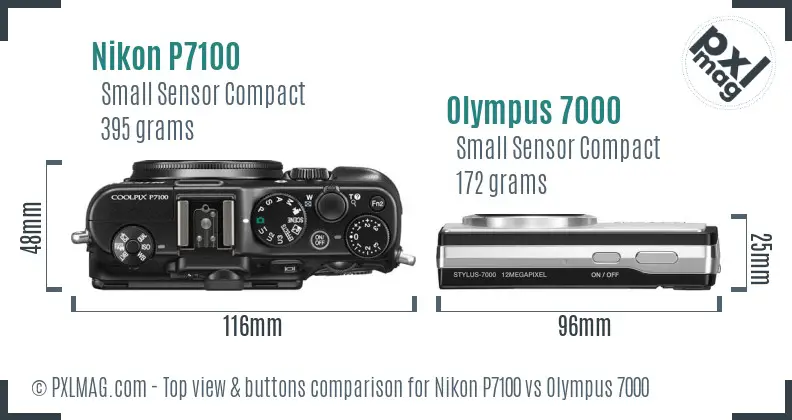 Nikon P7100 vs Olympus 7000 top view buttons comparison