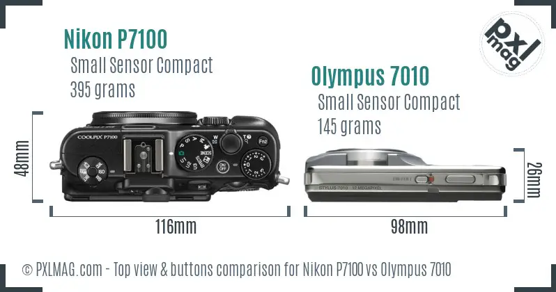 Nikon P7100 vs Olympus 7010 top view buttons comparison