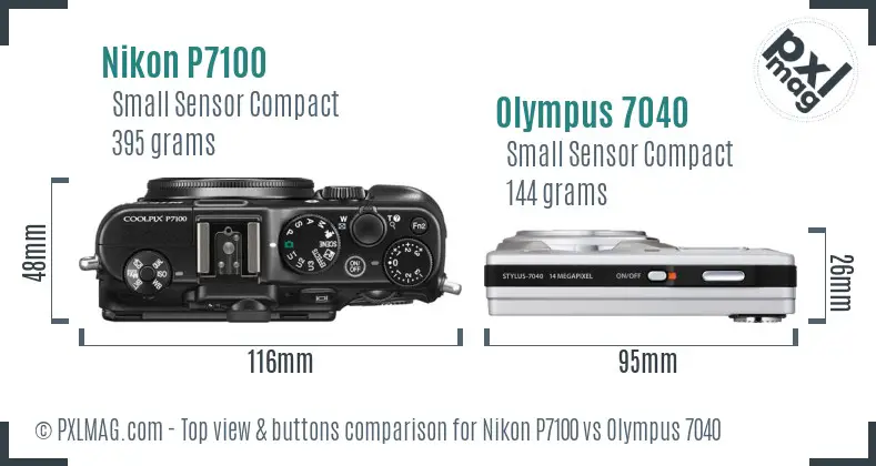 Nikon P7100 vs Olympus 7040 top view buttons comparison Nikon P7100 vs Olympus 7040 top view buttons comparison