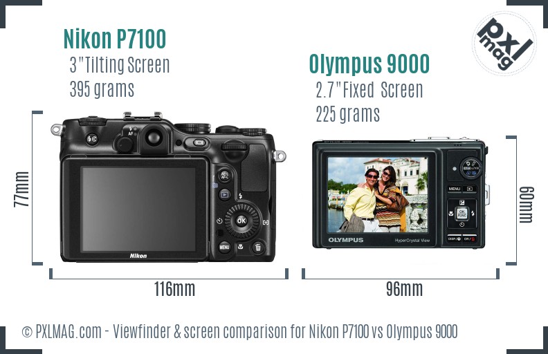 Nikon P7100 vs Olympus 9000 Screen and Viewfinder comparison