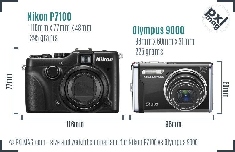 Nikon P7100 vs Olympus 9000 size comparison