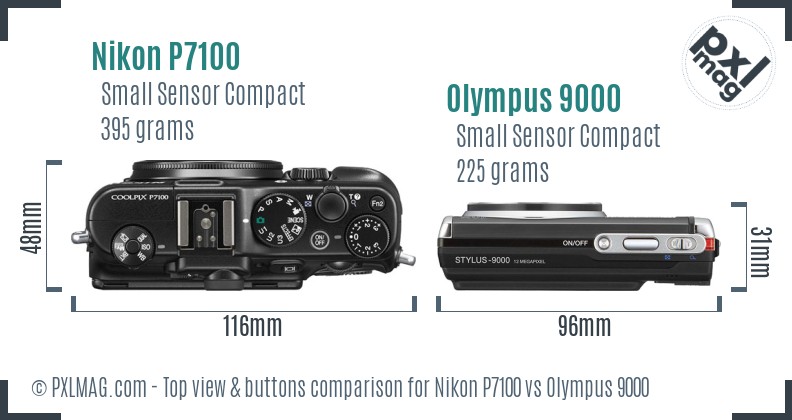 Nikon P7100 vs Olympus 9000 top view buttons comparison